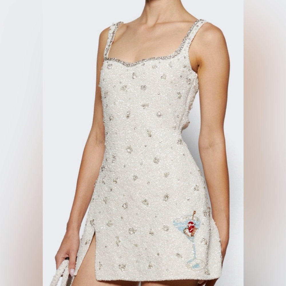 Clio Peppiatt Shaken Not Stirred Martini Beaded White Embellished Mini Dress